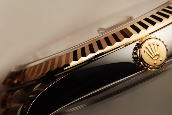 Rolex Lady-Datejust, highlighting its fluted bezel and crown.